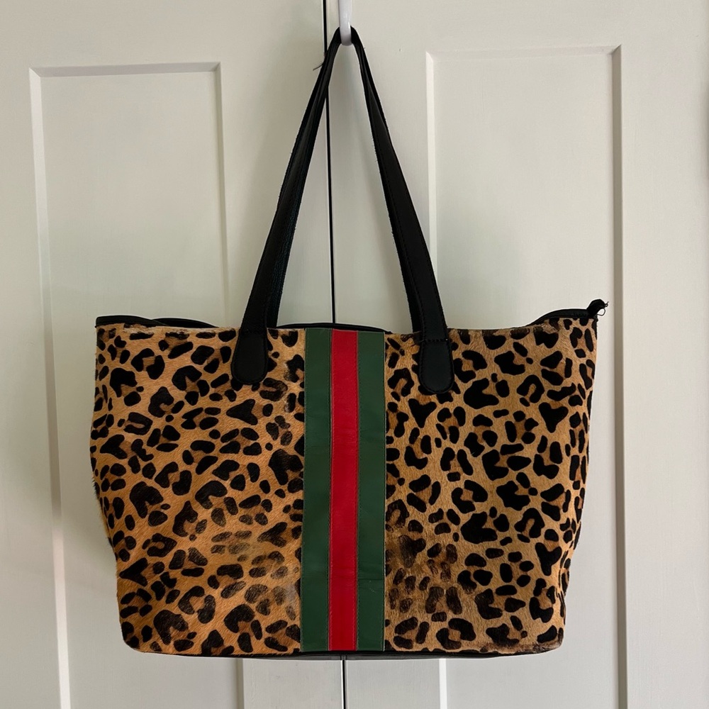 Parker and Hyde Leopard Print Tote Bag with Stripes